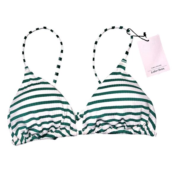 & Other Stories Green White Striped Triangle Bikini Top Tie Back Size 10 NWT - Picture 9 of 10